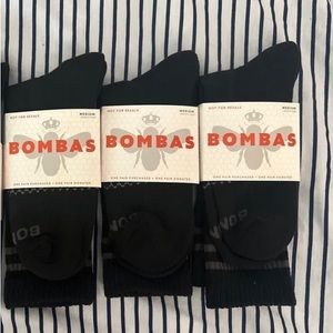 NEW Bombas Men's Medium Crew Socks, Black - 3 Pairs
